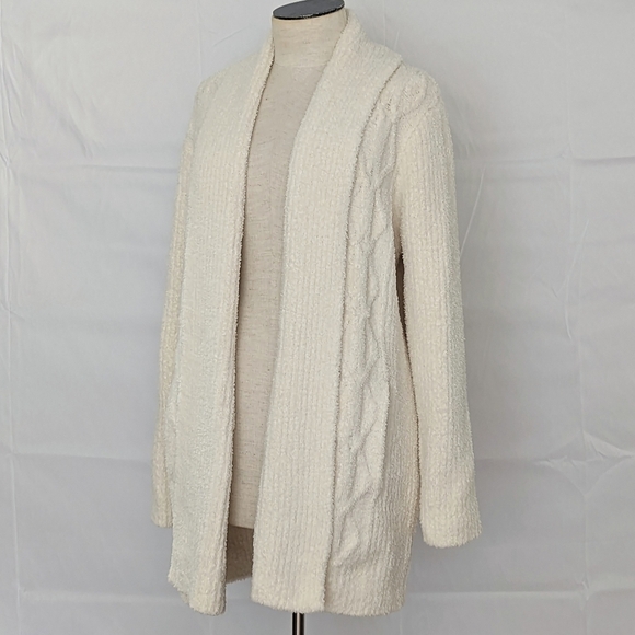 Barefoot Dreams Cardigan Cabin Cable CozyChic Knit Shawl Collar Cream L NWT - Picture 6 of 13